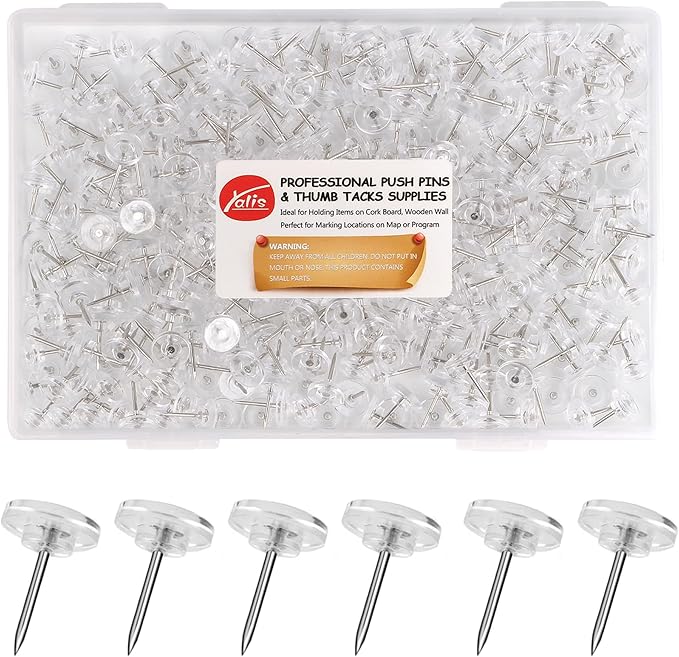Push Pins 200-count Flat Thumb Tacks Steel Point and Plastic Head for Corkboard and Wooden Photo Wall