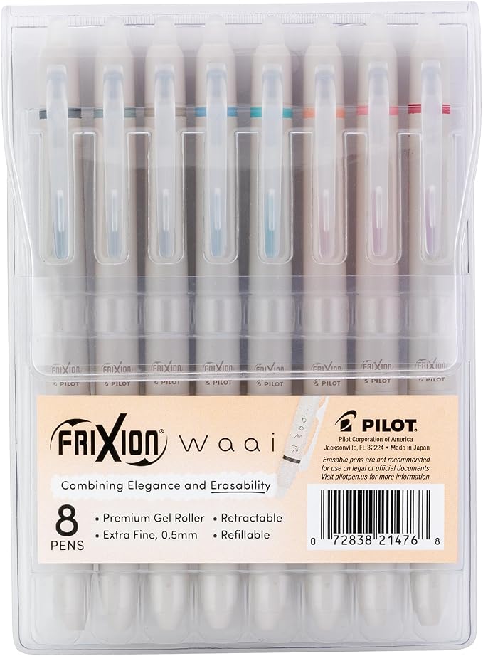 PILOT, FriXion Waai Erasable Gel Pens, 8 Pack Pouch, Extra Fine Point 0.5 mm, Assorted Colors