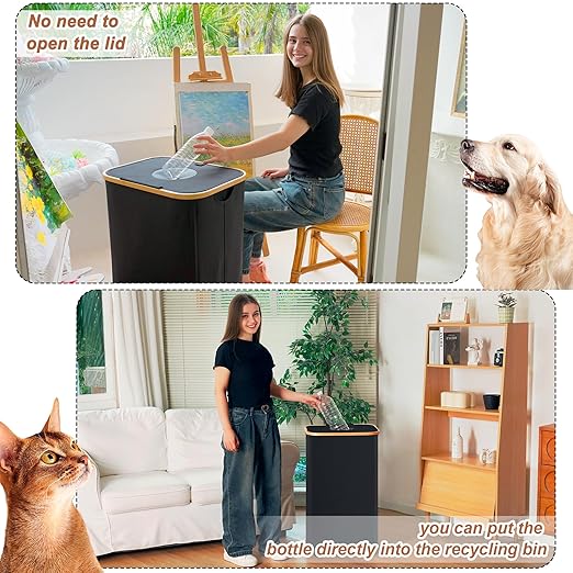 Recycling Bin for Kitchen, Indoor Home Recycle Bins with Wheel, 29 Gallons Large Recycling bin with 2 Removeable Reusable Inner Bags, for Bottles Cans Glass Plastice Cartons(Black)