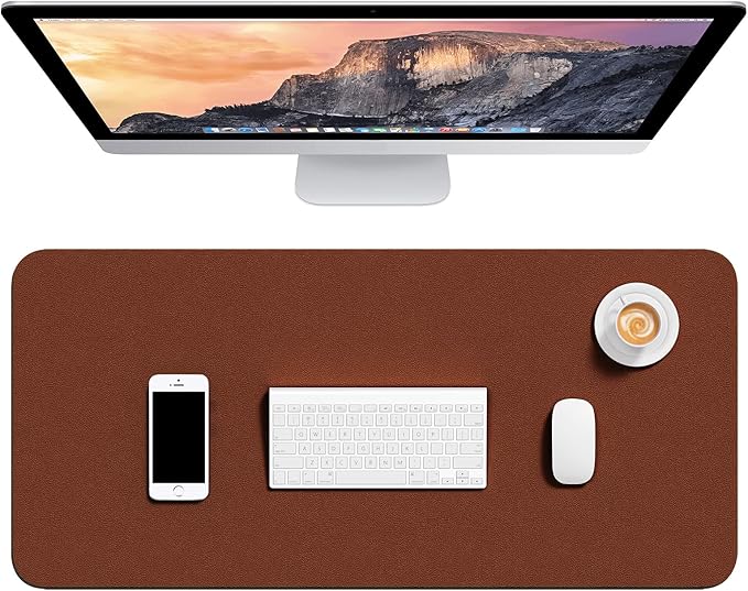 Hsurbtra Desk Pad, 30" x 14" PU Leather Desk Mat, XL Extended Mouse Pad, Waterproof Desktop Blotter Protector, Non-Slip Ultra Thin Large Laptop Keyboard Writing Mat for Office Home, Brown
