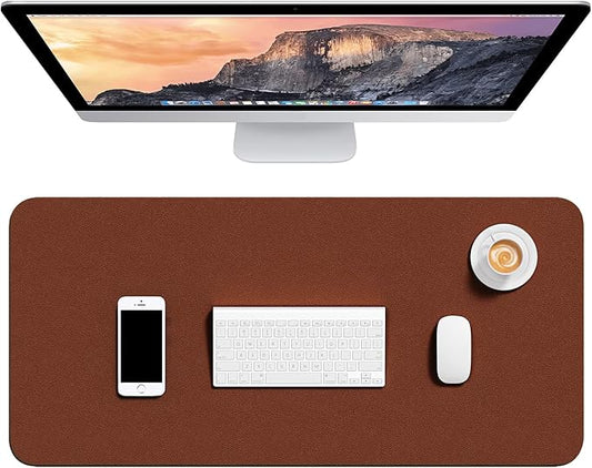 Hsurbtra Desk Pad, 30" x 14" PU Leather Desk Mat, XL Extended Mouse Pad, Waterproof Desktop Blotter Protector, Non-Slip Ultra Thin Large Laptop Keyboard Writing Mat for Office Home, Brown