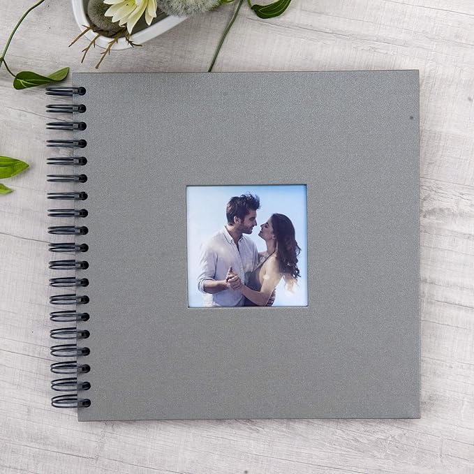 8 x 8 Inch Small DIY Scrapbook Photo Album with Window Design Cover 80 Pages Craft Paper Memory Book for Weeding Family Travel and Baby (Gray)