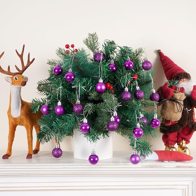 30ct Christmas Ball Ornaments, 1.18" Shatterproof Christmas Tree Decorations, Perfect Hanging Ball for Indoor/Outdoor Holiday Party Decor (Purple)