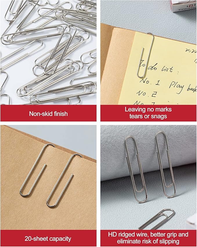 PAPERPAL Paperclips for Office School & Personal Use, Jumbo Nonskid Paper Clip (2"), 1000 Large Paper Clips (10 Boxes of 100 Each), Silver