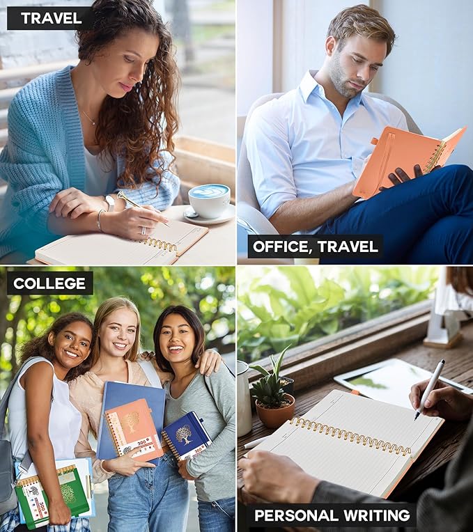 Spiral Notebook Journal for Women Men, 300 Numbered Lined Pages, College Ruled, A5 Hardcover Spiral Bound Notebook for School, Work, Note Taking Writing, Leather Spiral Journal Medium 5.9"x8.5"