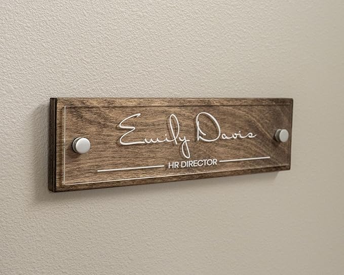 Name Plate For Wall or Door - Name Sign For Office (Espresso Wood)