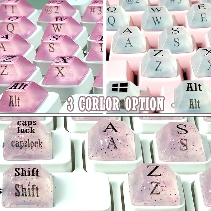 80 Pcs PC Keyboard Stickers for Long Nails Typing and Gaming, Anti-Damage Symbolic and Alphanumeric Keys for Nail-Art (Sparkly Pink)