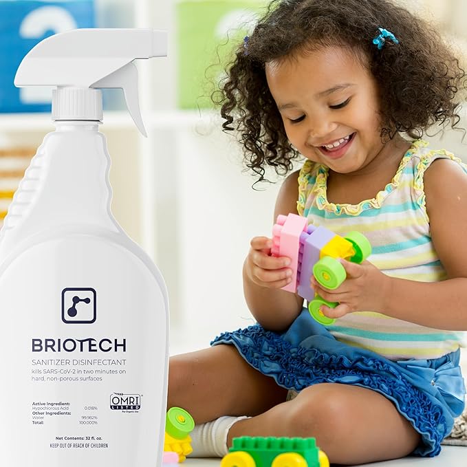 BRIOTECH Sanitizer Disinfectant Hypochlorous Spray, Kill 99.99% of Viruses & Bacteria, Control Mold, Eliminate Odor, Gentle for Nurseries, Food Contact Surface Sanitizer, 2 fl oz Travel Size