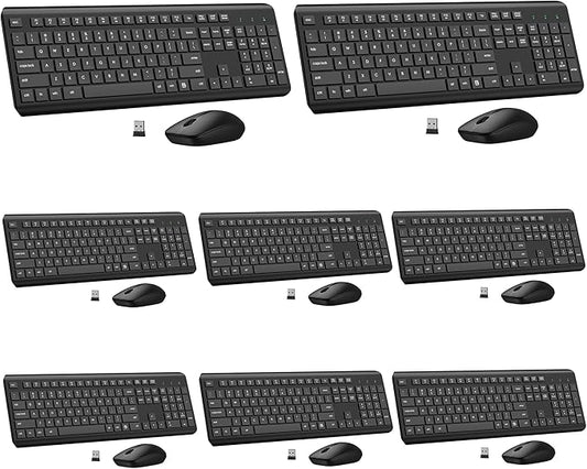 Wireless Keyboard and Mouse Combo, Full Size Silent Ergonomic Keyboard and Mouse, Long Battery Life, Optical Mouse, 2.4G Lag-Free Cordless Mice Keyboard for Computer, Mac, Laptop, PC, Window(8 Pack)