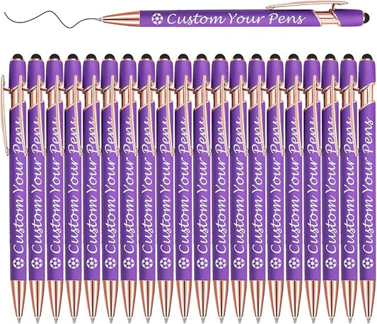 Amlion Personalized Custom Pens with Name Engraved Logo Text,20 Customized Writing Stylus Pen Promotional Item Gift for Men Women Office Business Wedding-Purple