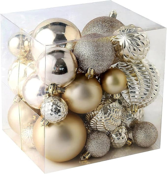 Christmas Balls Ornaments -36pcs Shatterproof Christmas Tree Decorations with Hanging Loop for Xmas Tree Wedding Holiday Party Home Decor,6 Styles in 3 Sizes(Champagne Gold)