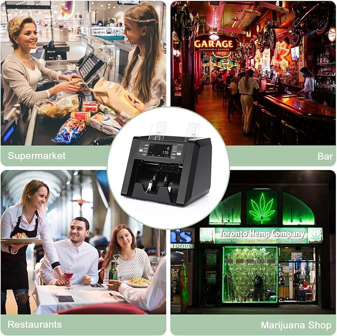 N30 Money Counter Machine Mixed Denomination, Multi Currency Value Count, CIS/UV/MG/IR Counterfeit Detection, Printer Enabled Cash Counter for Business