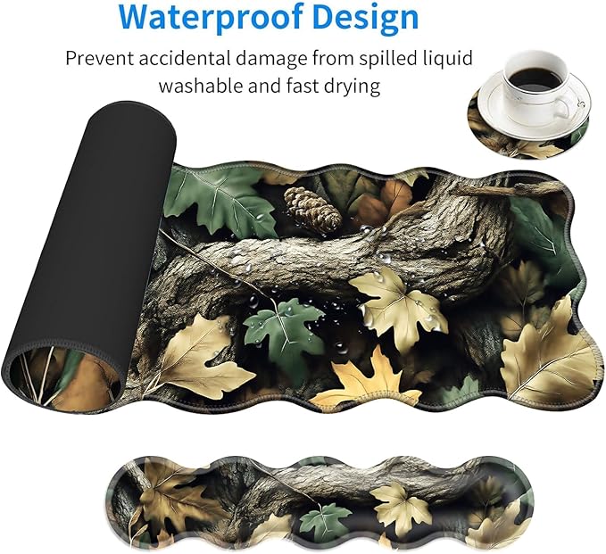 Large Mouse Pad and Keyboard Wrist Rest, Desk Pad for Keyboard and Mouse, 4-in-1 Large Gaming Mouse Pad with Wrist Support, Desk Mat for Home Office Study Game-Camo Forest