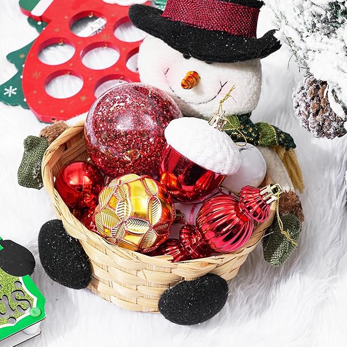 123pcs Christmas Ball Ornaments Set, Shatterproof Plastic Balls for Classic Xmas Decorations, Hanging Ornaments for Christmas Tree, Holiday, Bridal, Home Party, Red and White