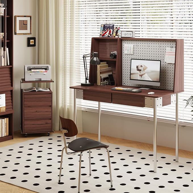 JOMEED 3 Drawer File Cabinet with Extended Desktop Lockable Wheels Under/Beside Desk Storage and Organizer Cabinet for Home Office, Small Rolling File Chest, Printer Stand, Modern Style, Walnut, Large