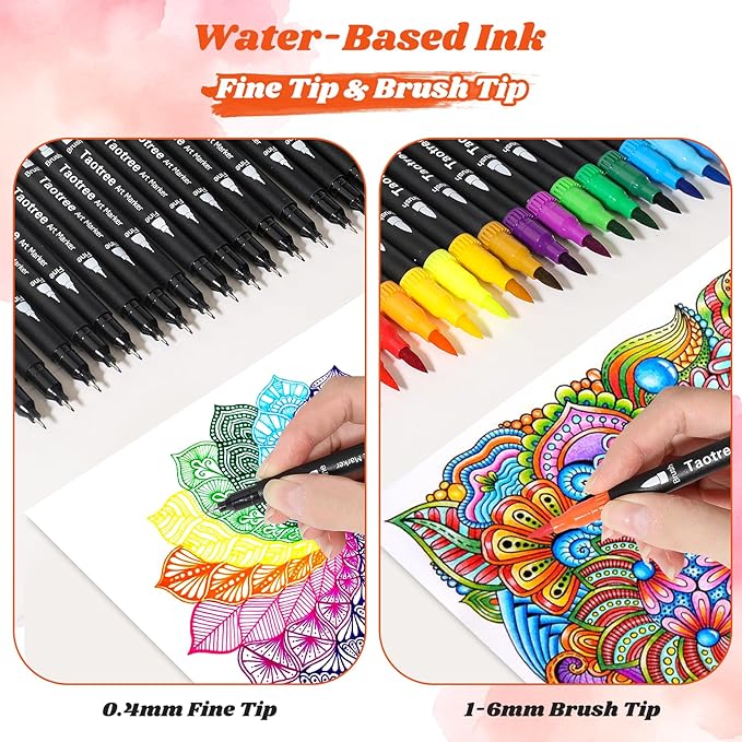 Taotree 120 Colors Dual Tip Art Markers Pens for Kids Adult Coloring Book, Artist Fine & Brush Tip Coloring Markers Drawing Pens Craft Art Supplies for Journaling Note Taking Lettering Calligraphy