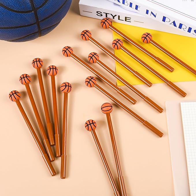 LiYiQ 25 Pcs Basketball Cartoon Cute Fun Pens for Kids Kawaii Soccer Shape Gel Black Ink Pen Cute Basketball Pens for School Office Home Student Kids Present