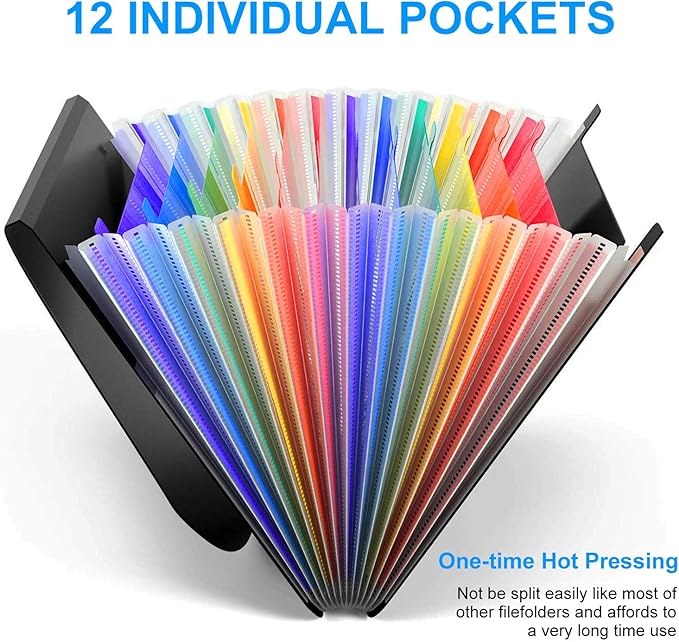 Accordion File Folder, 12 Pocket Expanding Desktop File Keeper with Labels, Portable Monthly Bill Receipt Document Storage Organizer, Letter/A4 Size