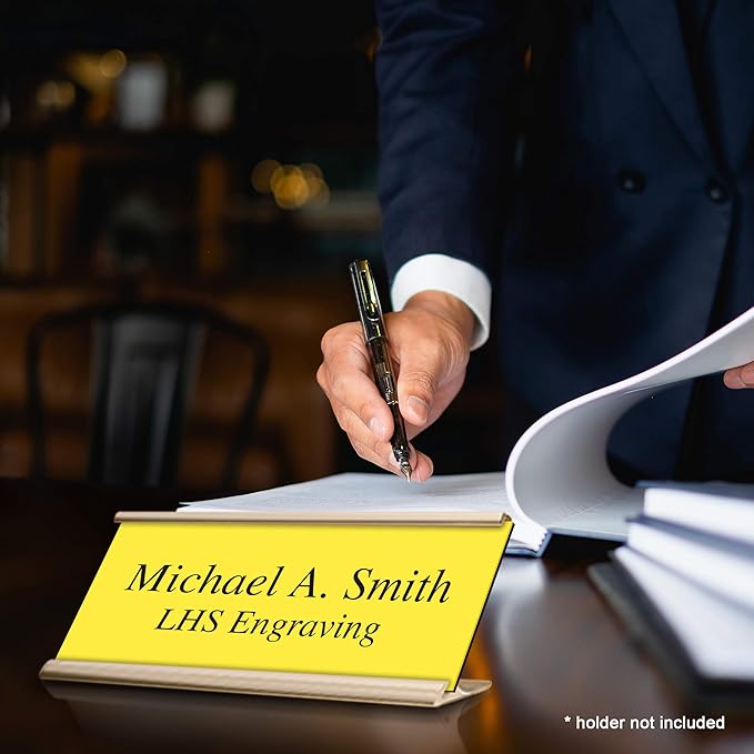 Door Name Plate Personalized for Office Yellow Plastic Name Plate Black Letters - Made in USA 2x6 B4