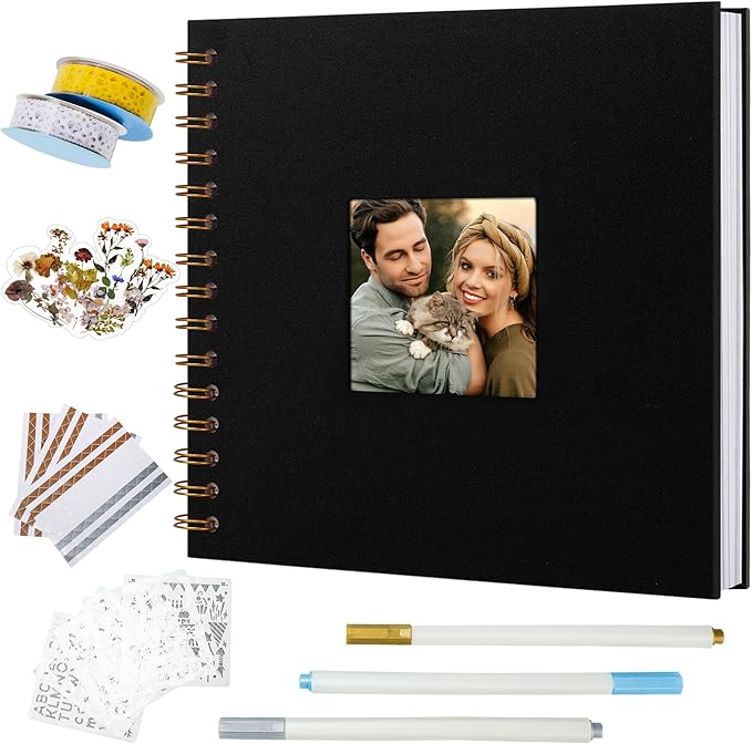 Vienrose Scrapbook 10x10 Inch Hardcover Kraft White Pages DIY Scrapbook Photo Album Linen Cover Scrap Book Photo Albums Scrapbooking Supplies Kit for Couple Family Wedding Travel