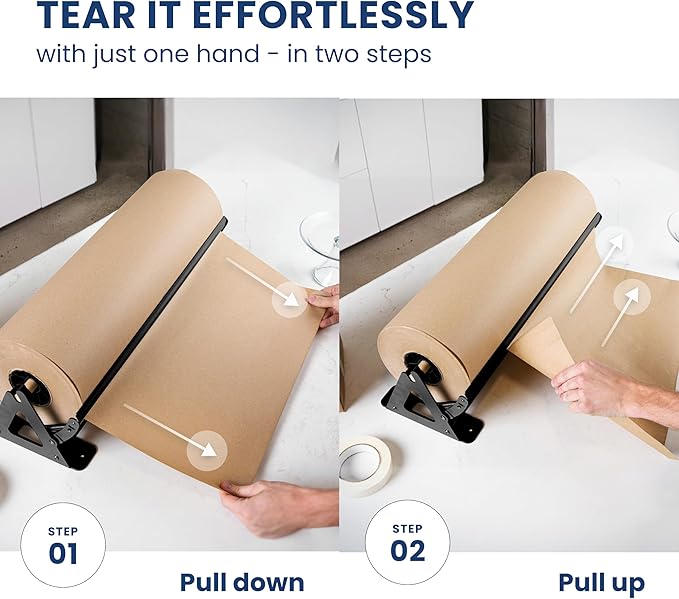DIY Crew 18 Inch Paper Roll Dispenser and Cutter - Heavy-Duty Wall Mountable, Non Slip Tabletop - Kraft, Freezer, Butcher Paper - Up to 1000ft Rolls