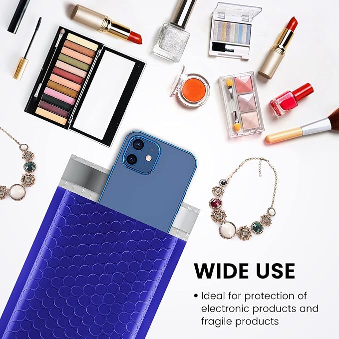 Fuxury 100Pcs 4x8 Bubble Mailers Royal Blue Shipping Padded Envelopes Usable Size 4x7' Waterproof Mailing Envelopes Bubble Padded for Mailing,Packaging, Small Business