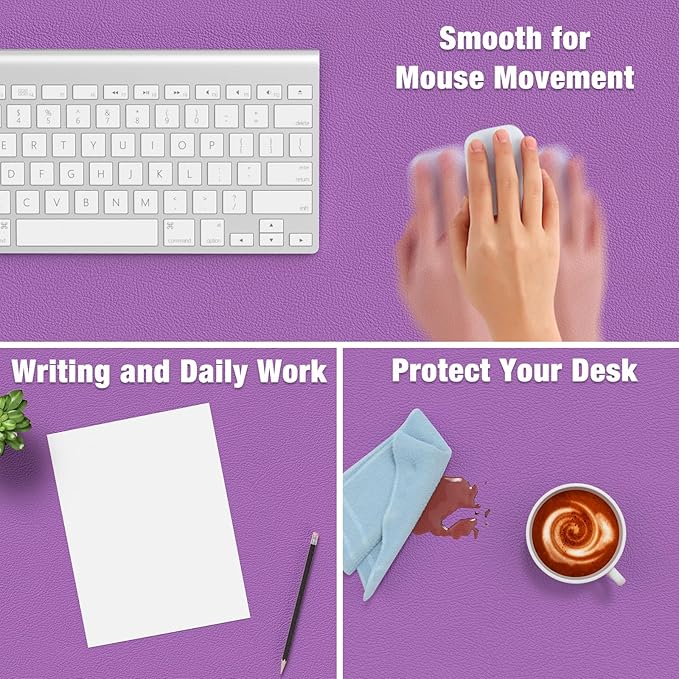 Hsurbtra Desk Pad, 23.6" x 13.8" PU Leather Desk Mat, M Extended Mouse Pad, Waterproof Desktop Blotter Protector, Non-Slip Ultra Thin Small Laptop Keyboard Writing Mat for Office Home, Purple