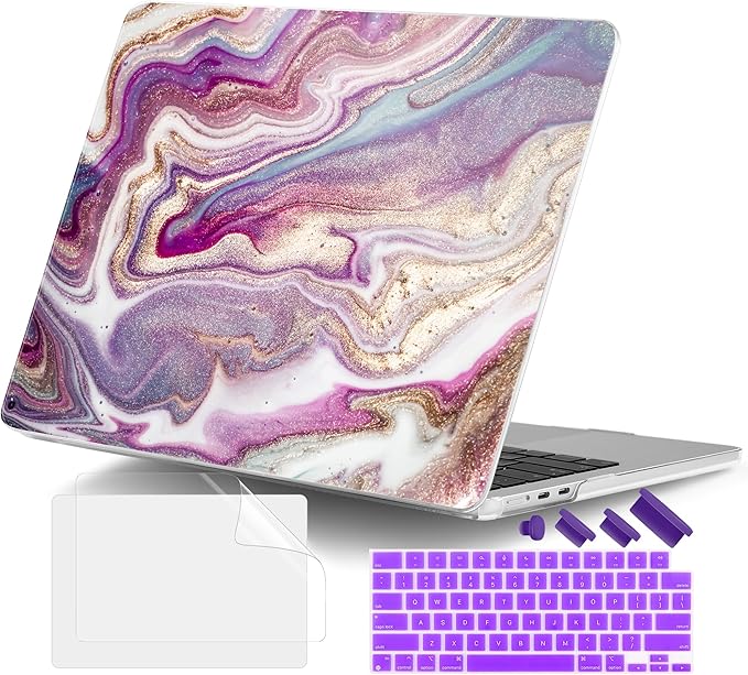 DONGKE Compatible with M4 MacBook Air 15 inch Case 2025-2023 A3241 A3114 A2941 M3 M2 Retina Display Touch ID, Plastic Hard Case & Keyboard Skin for MacBook Air 15" - Marbling Art