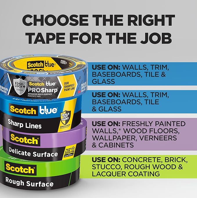 ScotchBlue PROSharp Painter's Tape 1.5 Inch Wide (1.41 in x 60 yd) 3 Rolls Blue Tape Protects Surfaces and Removes Easily, Edge-Lock Tape for Indoor and Outdoor Use (2093+-36AC3)
