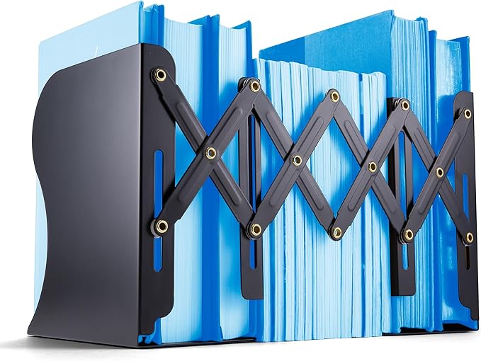 Officemate Adjustable Bookends, Expandable 4"-18", Black.