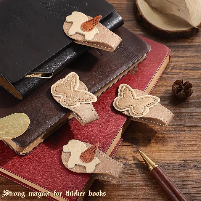 2PCS Vintage Magnetic Leather Bookmark, Leather Magnetic Bookmarks for Women, Magnetic PU Bookmarks Clip Book Accessories
