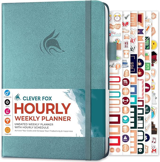 Clever Fox Planner Schedule – Undated Weekly & Monthly Life Planner with Time Slots, Appointment Book & Daily Organizer, A5 (Aquamarine)