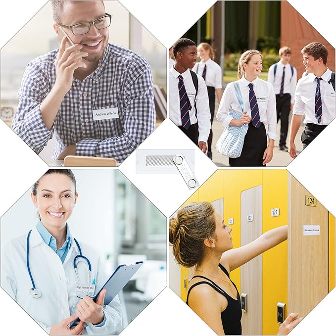 12 Pieces Magnetic Name Tags Kit Acrylic Name Badge Holders Clear Label Holders with Blank Printable Paper Inserts Magnets Custom Identity for Office