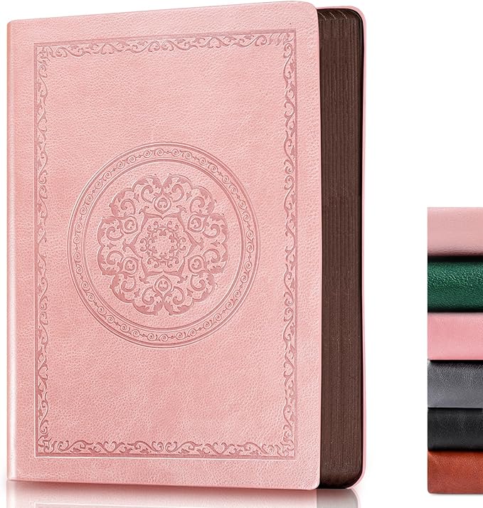 300 Pages Leather Dotted Journal Notebook,Softcover Leather Dotted Journal Notebook for Women Men,300 Pages Notebook for Travel,Business,Work,Office,School Note Taking,5.7'' X 8.3'',rose gold pink