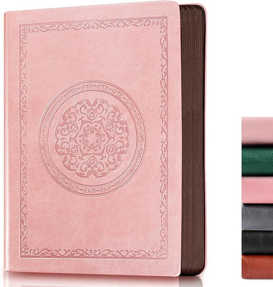 300 Pages Leather Dotted Journal Notebook,Softcover Leather Dotted Journal Notebook for Women Men,300 Pages Notebook for Travel,Business,Work,Office,School Note Taking,5.7'' X 8.3'',rose gold pink