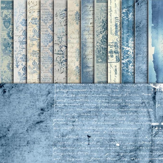 48 Sheets Vintage Blue Floral Scrapbook Paper, Retro Blue Pattern Decorative Scrapbook Paper for Junk Journals DIY Cards and Photo Albums,Aesthetic Craft Supplies for Kids and Adults