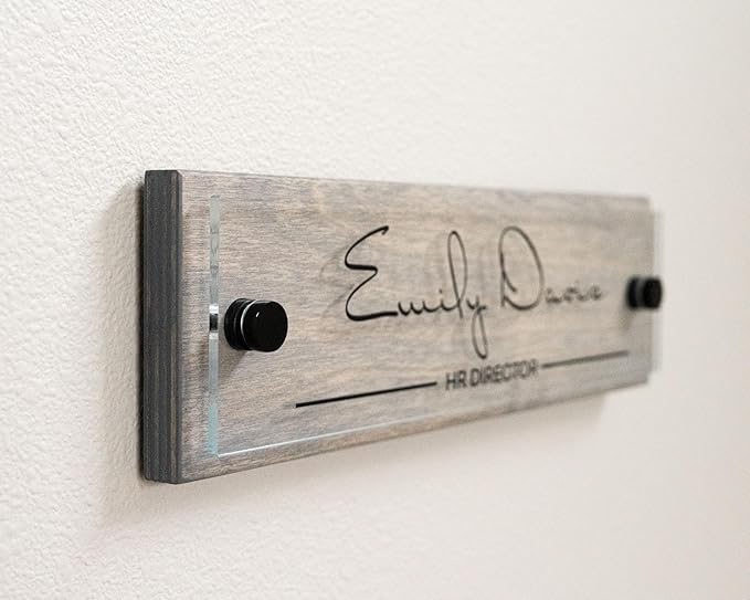 Name Plate For Wall or Door - Name Sign For Office (Gray Wood)