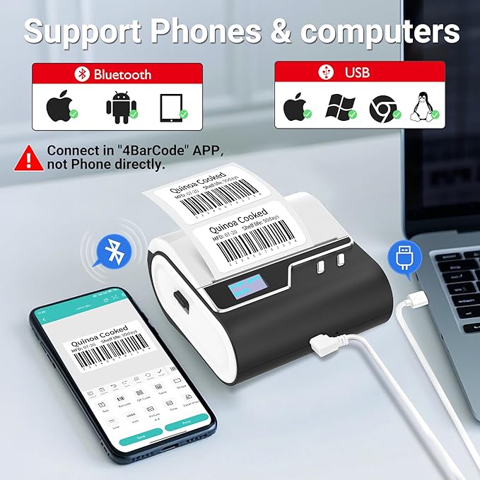 ORGBRO Z3 Label Maker Machine with Tape, 3 Inch Bluetooth Thermal Label Printer, Portable Sticker Printer for Small Business, Office, Home Organization, Barcode, Address, Compatible with Phones & PC
