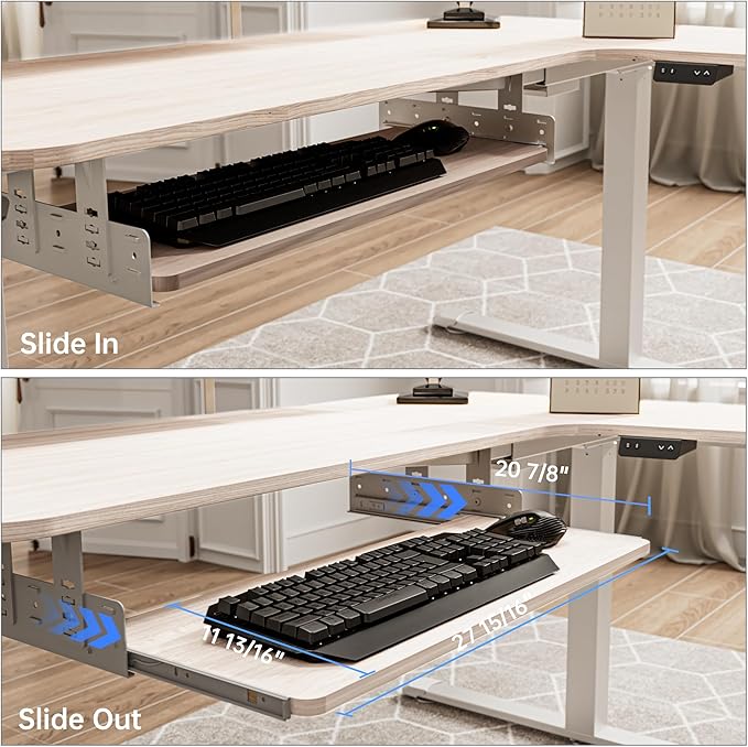 EUREKA ERGONOMIC Adjustable Keyboard Tray Under Desk, 28x11 Inch Large Slide Out Keyboard & Mouse Platform Tray, Wooden Pull Out Computer Keyboard Drawer for Typing Home Office Desk, Maple