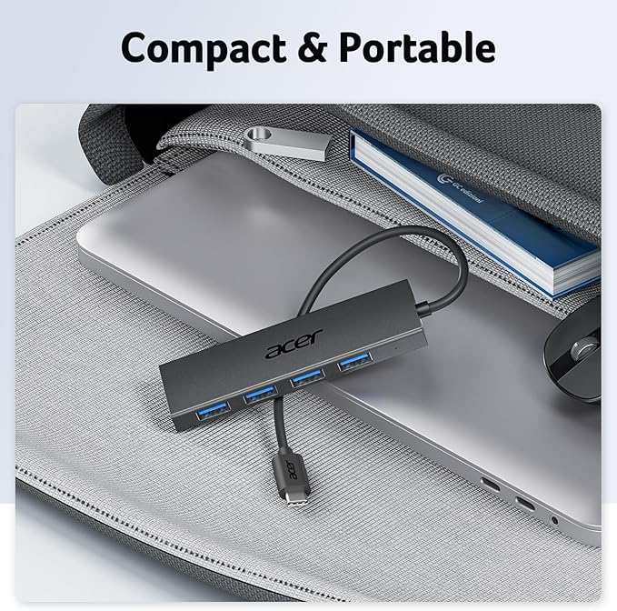 Acer USB C Hub 4 Ports, Multiple USB 3.0 Hub, USBC Splitter for Laptop with TypeC Power Port, Extender for Type C Port Laptop, PC, Desktop and More (USB-C, 2ft)