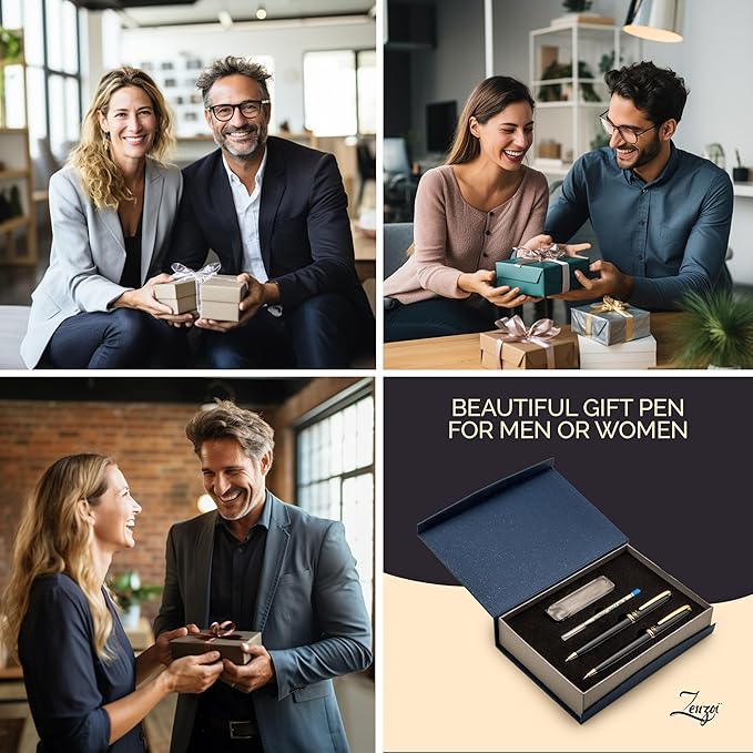 ZenZoi Luxury Black Pen & Pencil Set - Metal, Retractable Executive Ballpoint & Mechanical Pencil 0.7 MM - Fancy, Quality Gift Set for Men, Women - Professional, Office Writing Instruments