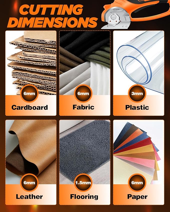 Saker Electric Box Cardboard Cutter,Cordless Elwetric Scissors for Fabric Leather Paper Plastic - Card Board Cutter Tool with 4V Recharged Battery - Safety Lock and LED Light for Cutting,Orange