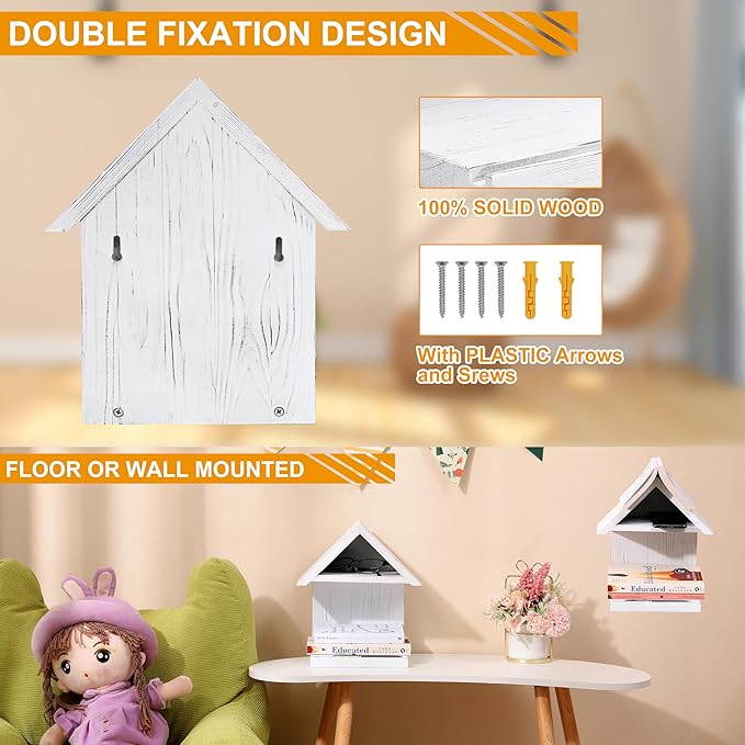 Wooden Floating Bedside Bookshelf, Desktop Book Stand, Mini Library Shelf for Glasses, Side Table Book Lover Organization (White)