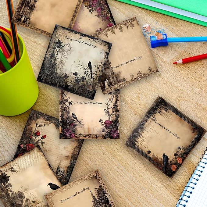 9 Pieces Gothic Style Sticky Notes Self-Adhesive Gothic Style Design Note Pads Gothic Style Sticky Memo Notes for School Office Home Supplies Students Teachers Gift
