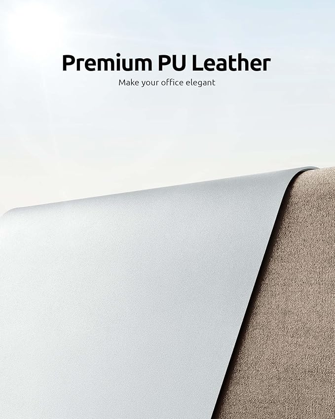 YSAGi Leather Desk Pad Protector, Office Desk Mat, Large Mouse Pad, Non-Slip PU Leather Desk Blotter, Laptop Desk Pad, Waterproof Desk Writing Pad for Office and Home (Silver, 31.5" x 15.8")
