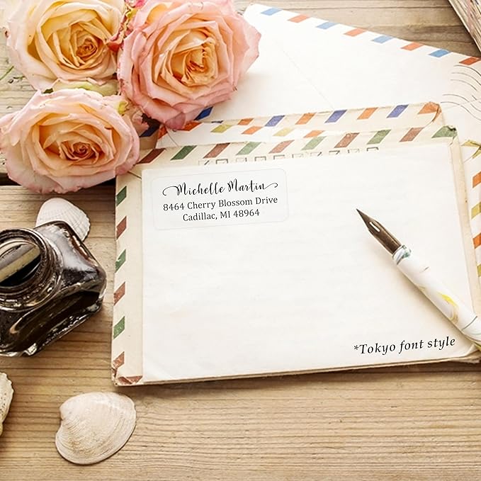 Personalized Return Address Labels Simple - Set of 240 Elegant Custom Mailing Labels for Envelopes, Self Adhesive Flat Sheet Rectangle Personalized Name Stickers (Clear)