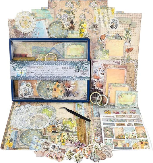 Funto Scrapbooking Kit (202 PCS), Vintage Collection-Wonderland, Perfect for Bullet Scrapbooking Materials, Planner DIY Arts Craft Collage