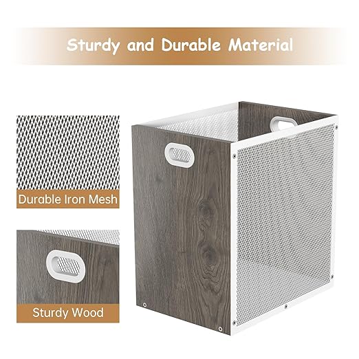 Office Trash Can, Rectangular Kitchen Garbage Can, Iron and Wood Combination Bathroom Trash Can, Modern Design Wastebasket Bin for Bathroom, Laundry Room, Kitchen, Kids' Room, Dorm(4.5 Gallon)