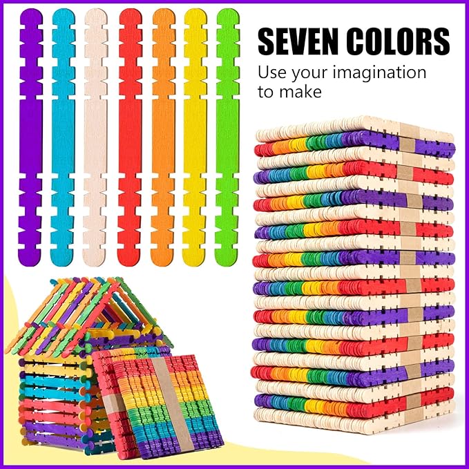 1000Pcs Colorful Sawtooth Wood Craft Sticks, Natural Jumbo Sawtooth Popsicle Sticks for DIY Craft, Kids Education Supplies