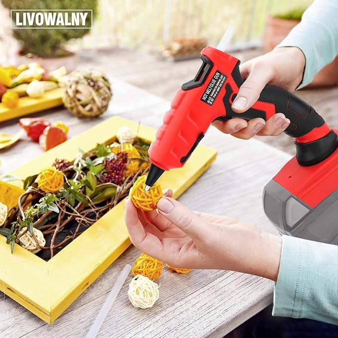 LIVOWALNY Cordless Hot Glue Gun Compatible with Milwaukee 18V Battery, Hot Glue Gun Kit for 18v Tools in Crafting, Wood, PVC, Glass with 30 Pcs 0.27 * 5.9 inch Hot Glue Sticks (Battery Not Included)